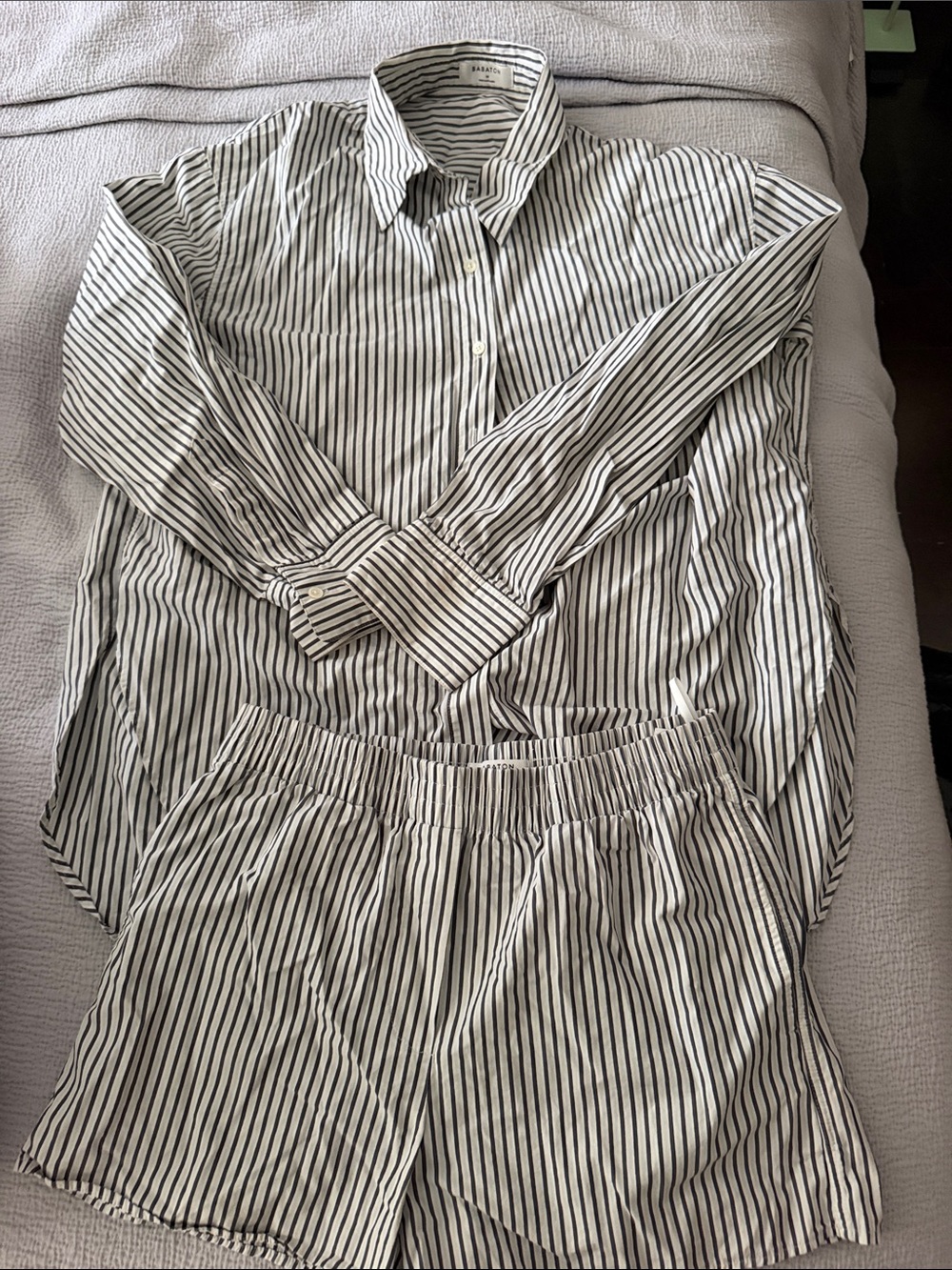 BabatonVertical Stripe Button-Down Shirt in White and Black set ( sold as set)